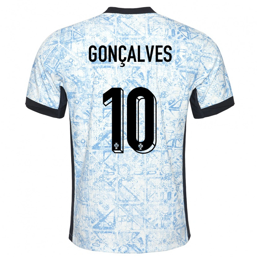 Danxen Dame Portugal Flávio Gonçalves #10 Kremblå Bortetrøye Drakt Trøye 24-26 Skjorter T-Skjorte
