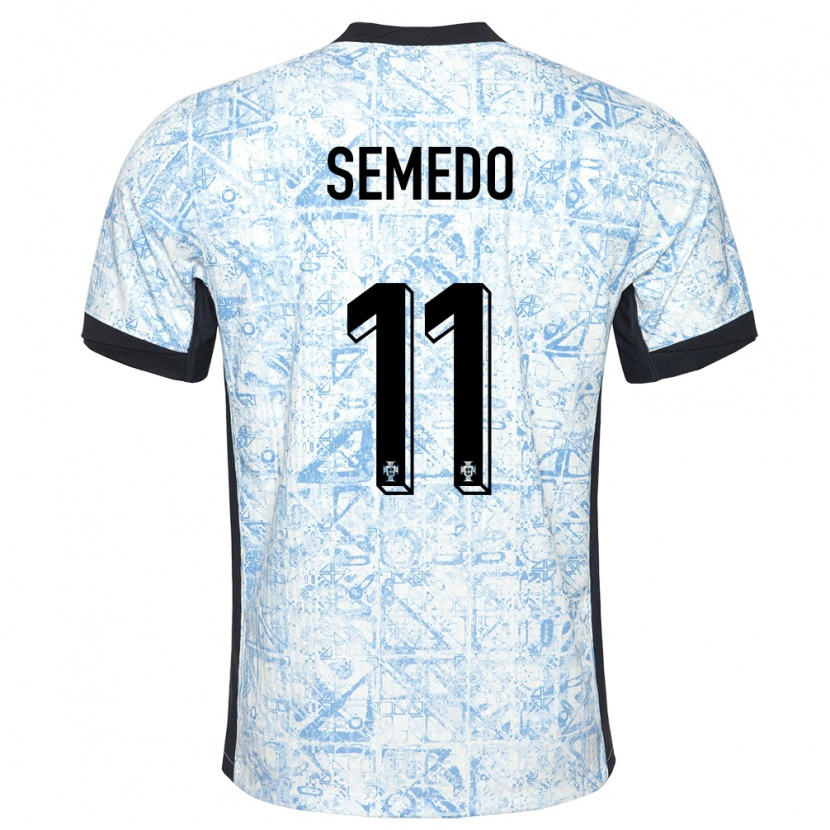 Danxen Dame Portugal Vivaldo Semedo #11 Kremblå Bortetrøye Drakt Trøye 24-26 Skjorter T-Skjorte