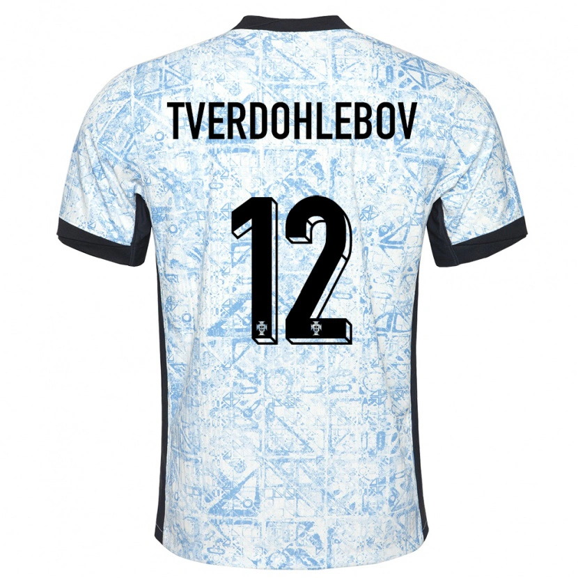 Danxen Dame Portugal Alex Tverdohlebov #12 Kremblå Bortetrøye Drakt Trøye 24-26 Skjorter T-Skjorte