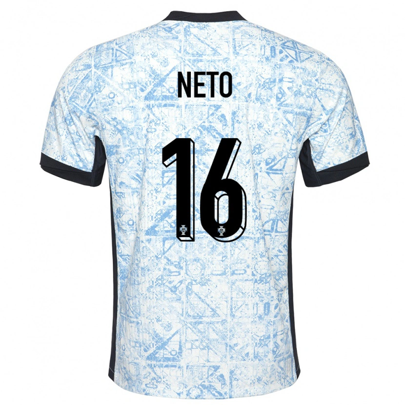 Danxen Dame Portugal Martim Neto #16 Kremblå Bortetrøye Drakt Trøye 24-26 Skjorter T-Skjorte