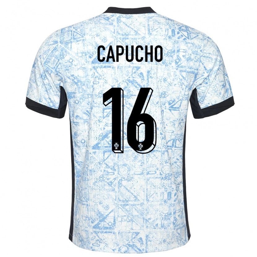 Danxen Dame Portugal João Capucho #16 Kremblå Bortetrøye Drakt Trøye 24-26 Skjorter T-Skjorte