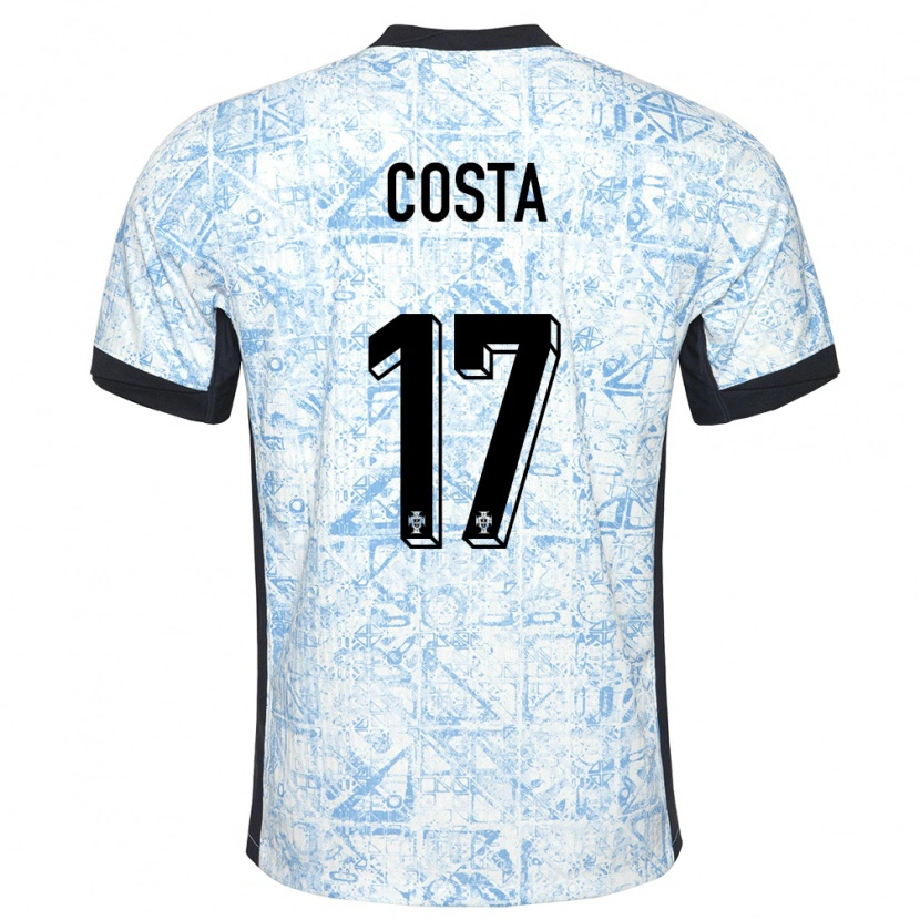 Danxen Dame Portugal João Costa #17 Kremblå Bortetrøye Drakt Trøye 24-26 Skjorter T-Skjorte