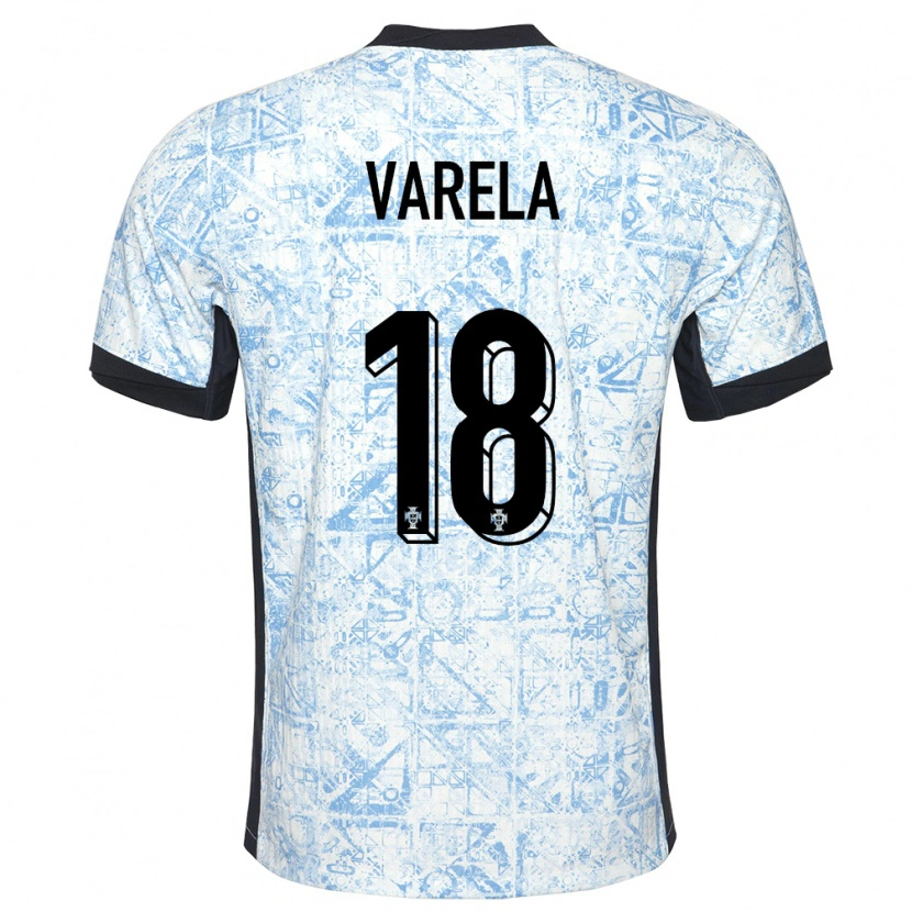Danxen Dame Portugal Keyan Varela #18 Kremblå Bortetrøye Drakt Trøye 24-26 Skjorter T-Skjorte