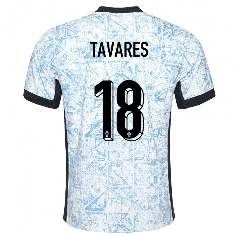 Danxen Dame Portugal Leonardo Tavares #18 Kremblå Bortetrøye Drakt Trøye 24-26 Skjorter T-Skjorte