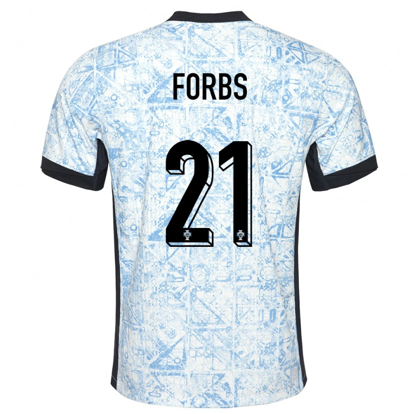 Danxen Dame Portugal Carlos Forbs #21 Kremblå Bortetrøye Drakt Trøye 24-26 Skjorter T-Skjorte