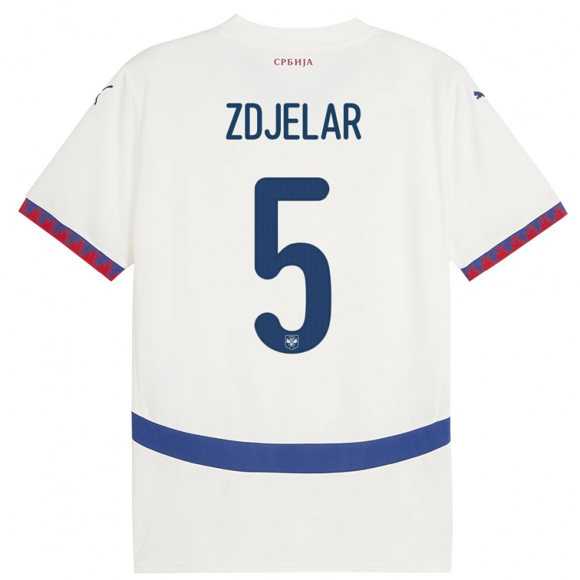 Danxen Dame Serbia Sasa Zdjelar #5 Hvit Bortetrøye Drakt Trøye 24-26 Skjorter T-Skjorte