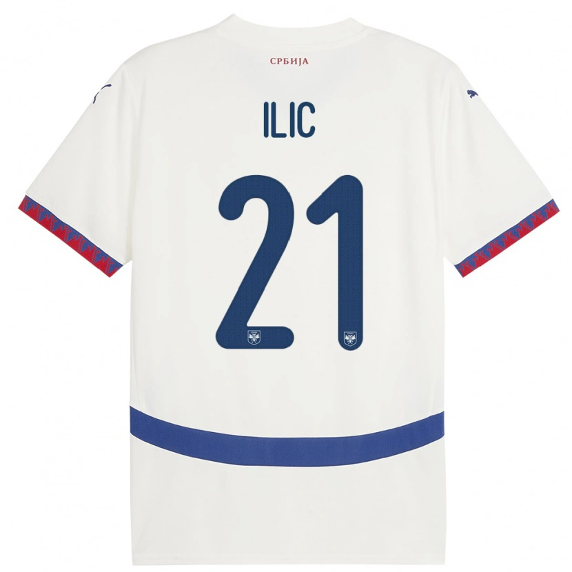 Danxen Dame Serbia Veljko Ilic #21 Hvit Bortetrøye Drakt Trøye 24-26 Skjorter T-Skjorte