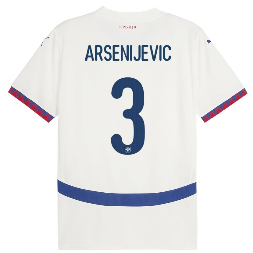 Danxen Dame Serbia Andrej Arsenijevic #3 Hvit Bortetrøye Drakt Trøye 24-26 Skjorter T-Skjorte