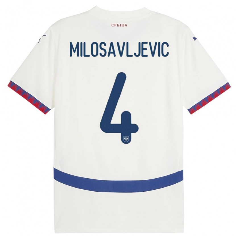 Danxen Dame Serbia Veljko Milosavljevic #4 Hvit Bortetrøye Drakt Trøye 24-26 Skjorter T-Skjorte