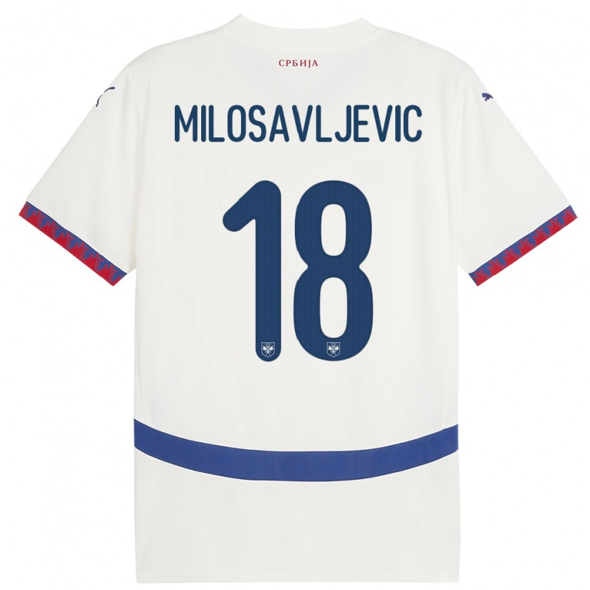 Danxen Dame Serbia Jovan Milosavljevic #18 Hvit Bortetrøye Drakt Trøye 24-26 Skjorter T-Skjorte