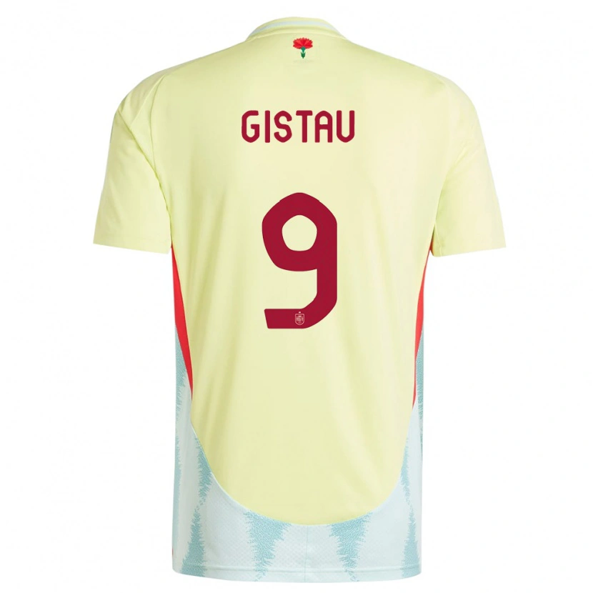 Danxen Dame Spania Òscar Gistau #9 Gul Bortetrøye Drakt Trøye 24-26 Skjorter T-Skjorte