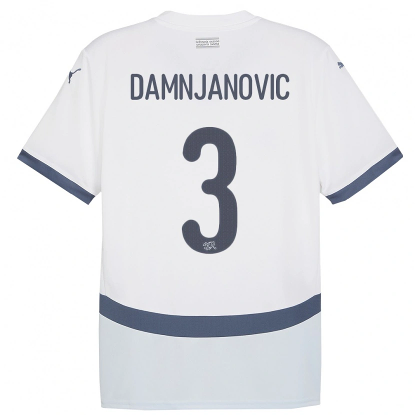 Danxen Dame Sveits Lazar Damnjanovic #3 Hvit Bortetrøye Drakt Trøye 24-26 Skjorter T-Skjorte