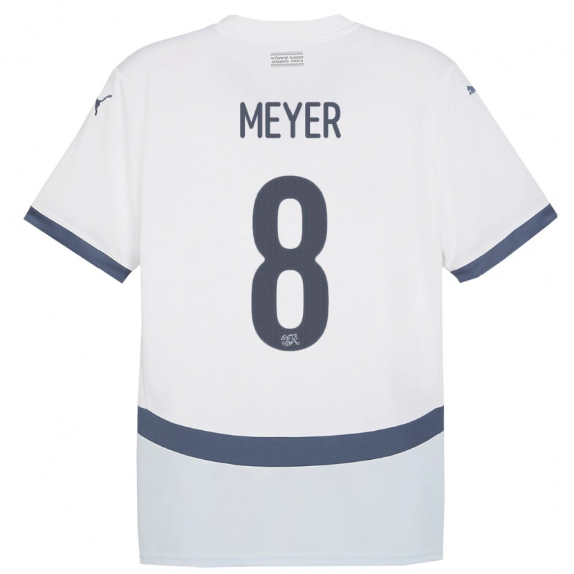 Danxen Dame Sveits Tim Meyer #8 Hvit Bortetrøye Drakt Trøye 24-26 Skjorter T-Skjorte