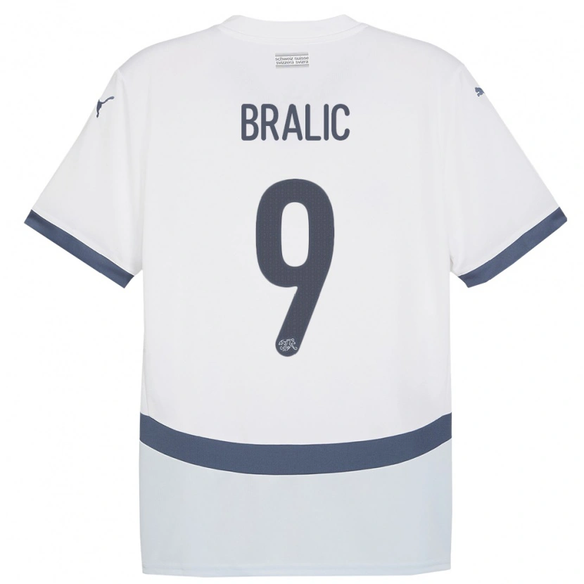 Danxen Dame Sveits Josip Bralic #9 Hvit Bortetrøye Drakt Trøye 24-26 Skjorter T-Skjorte