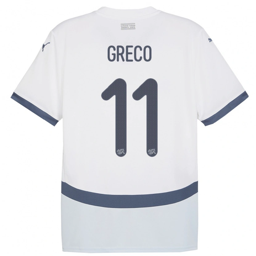 Danxen Dame Sveits Mario Greco #11 Hvit Bortetrøye Drakt Trøye 24-26 Skjorter T-Skjorte