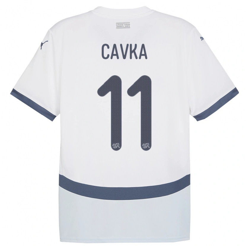 Danxen Dame Sveits Niko Cavka #11 Hvit Bortetrøye Drakt Trøye 24-26 Skjorter T-Skjorte