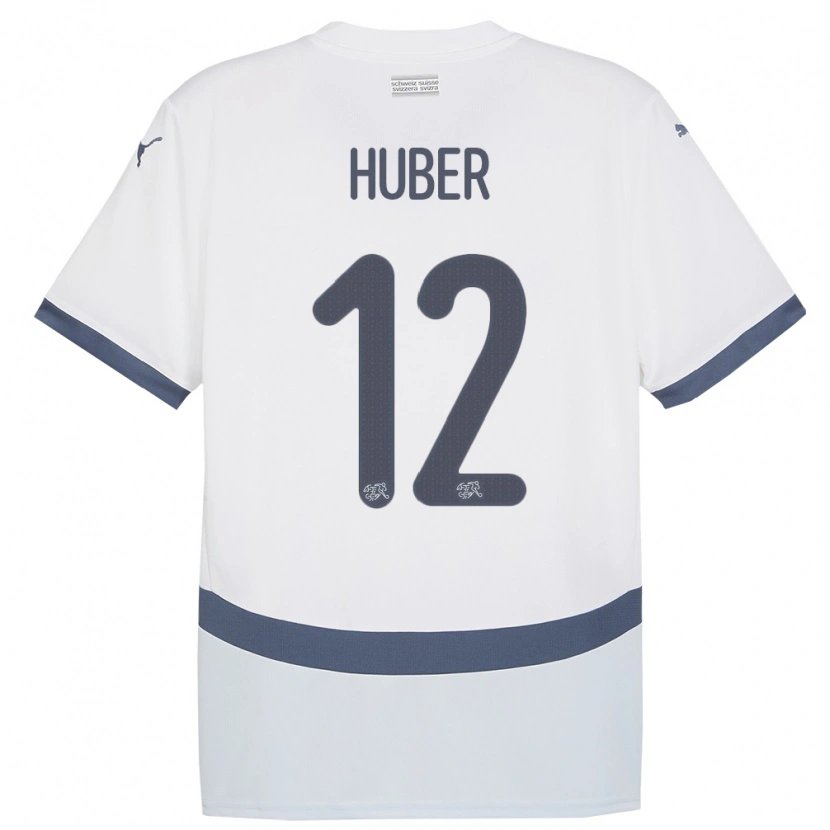 Danxen Dame Sveits Silas Huber #12 Hvit Bortetrøye Drakt Trøye 24-26 Skjorter T-Skjorte