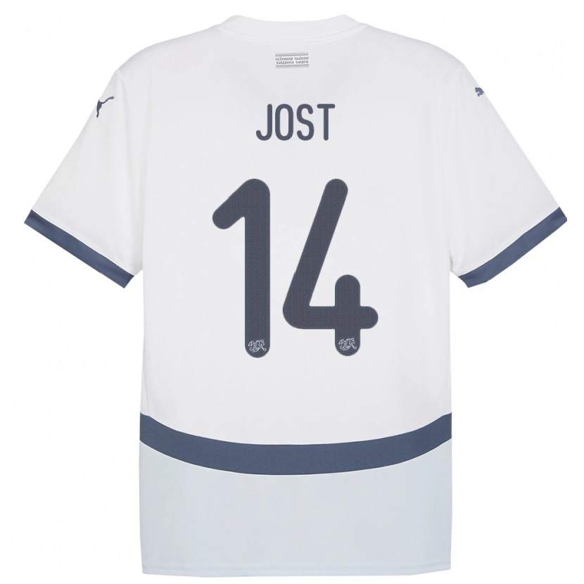 Danxen Dame Sveits Tristan Jost #14 Hvit Bortetrøye Drakt Trøye 24-26 Skjorter T-Skjorte