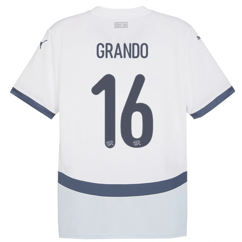 Danxen Dame Sveits Leon Grando #16 Hvit Bortetrøye Drakt Trøye 24-26 Skjorter T-Skjorte