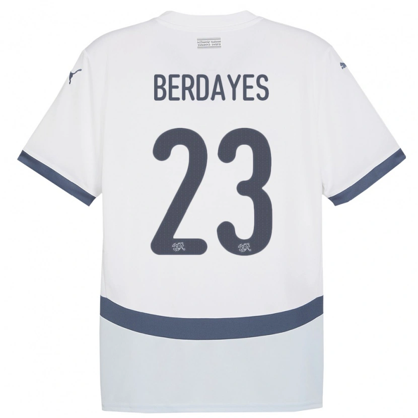 Danxen Dame Sveits Théo Berdayes #23 Hvit Bortetrøye Drakt Trøye 24-26 Skjorter T-Skjorte
