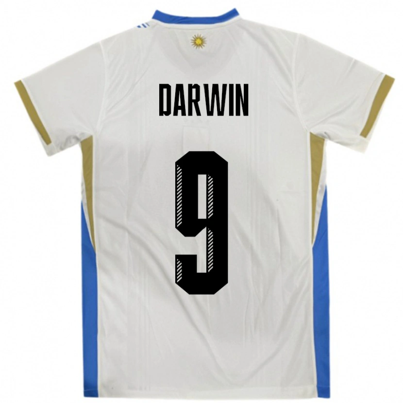 Danxen Dame Uruguay Darwin Núñez #9 Hvit Blå Bortetrøye Drakt Trøye 24-26 Skjorter T-Skjorte