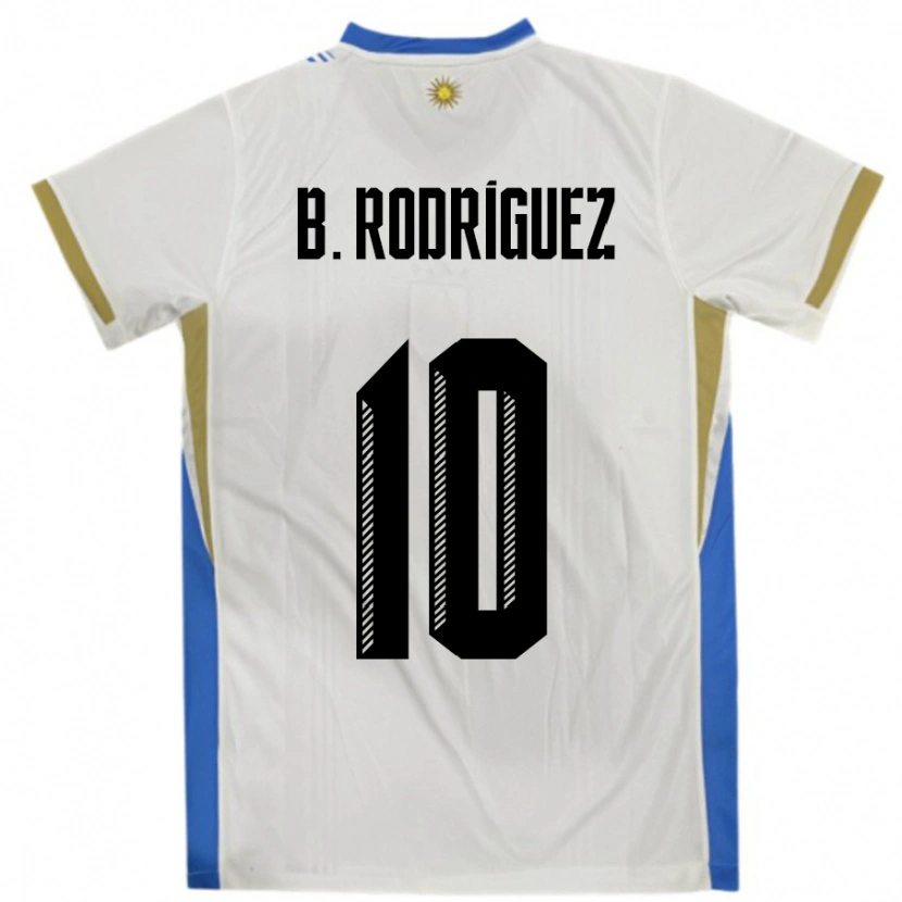 Danxen Dame Uruguay Brian Rodríguez #10 Hvit Blå Bortetrøye Drakt Trøye 24-26 Skjorter T-Skjorte