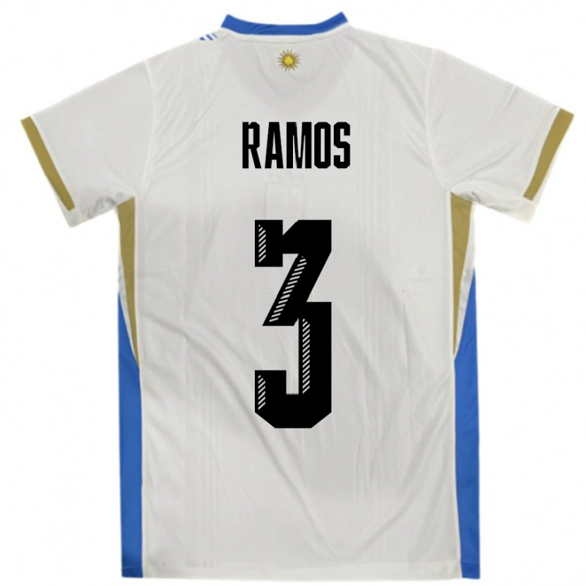 Danxen Dame Uruguay Nicolás Ramos #3 Hvit Blå Bortetrøye Drakt Trøye 24-26 Skjorter T-Skjorte