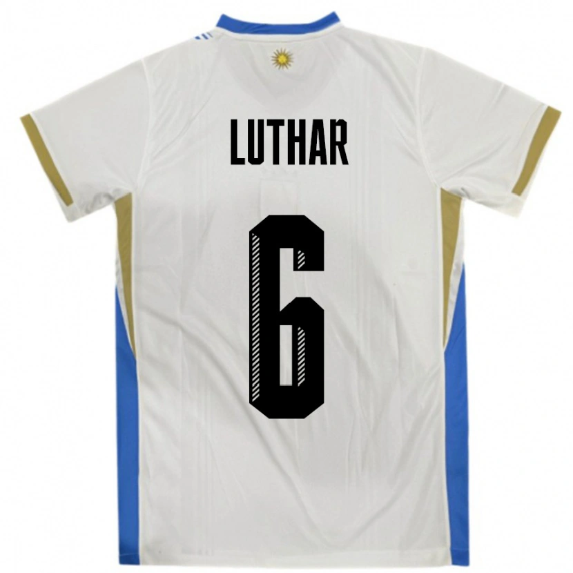 Danxen Dame Uruguay Thiago Luthar #6 Hvit Blå Bortetrøye Drakt Trøye 24-26 Skjorter T-Skjorte