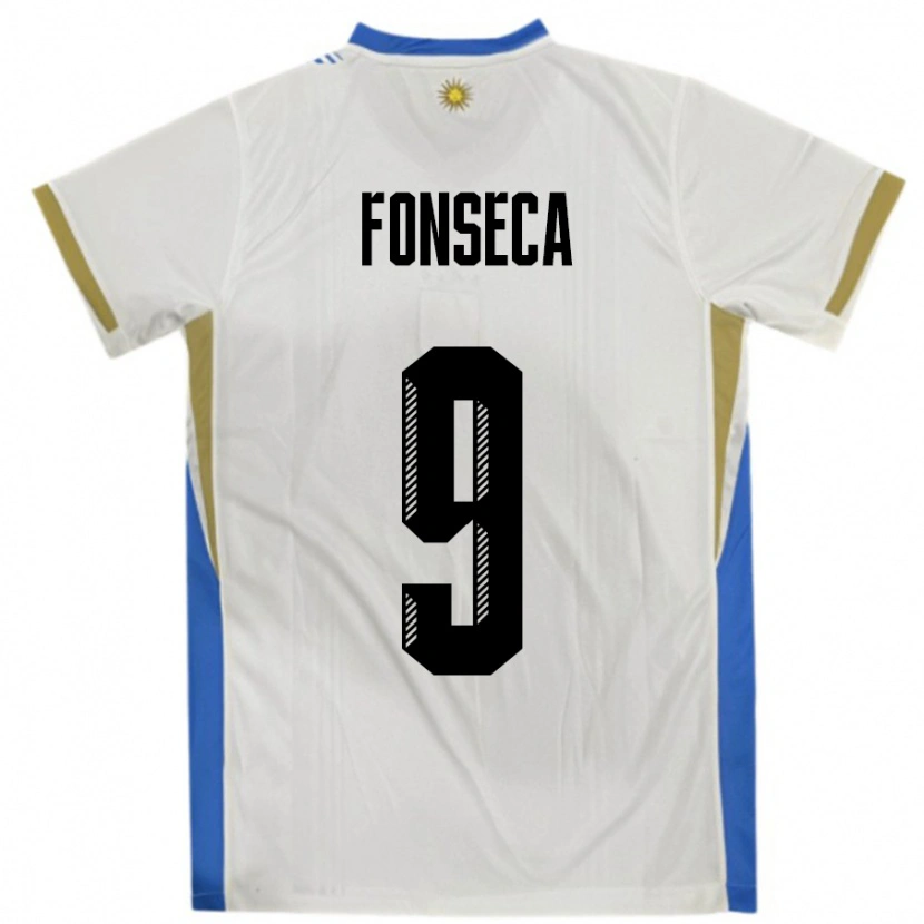 Danxen Dame Uruguay Matías Fonseca #9 Hvit Blå Bortetrøye Drakt Trøye 24-26 Skjorter T-Skjorte
