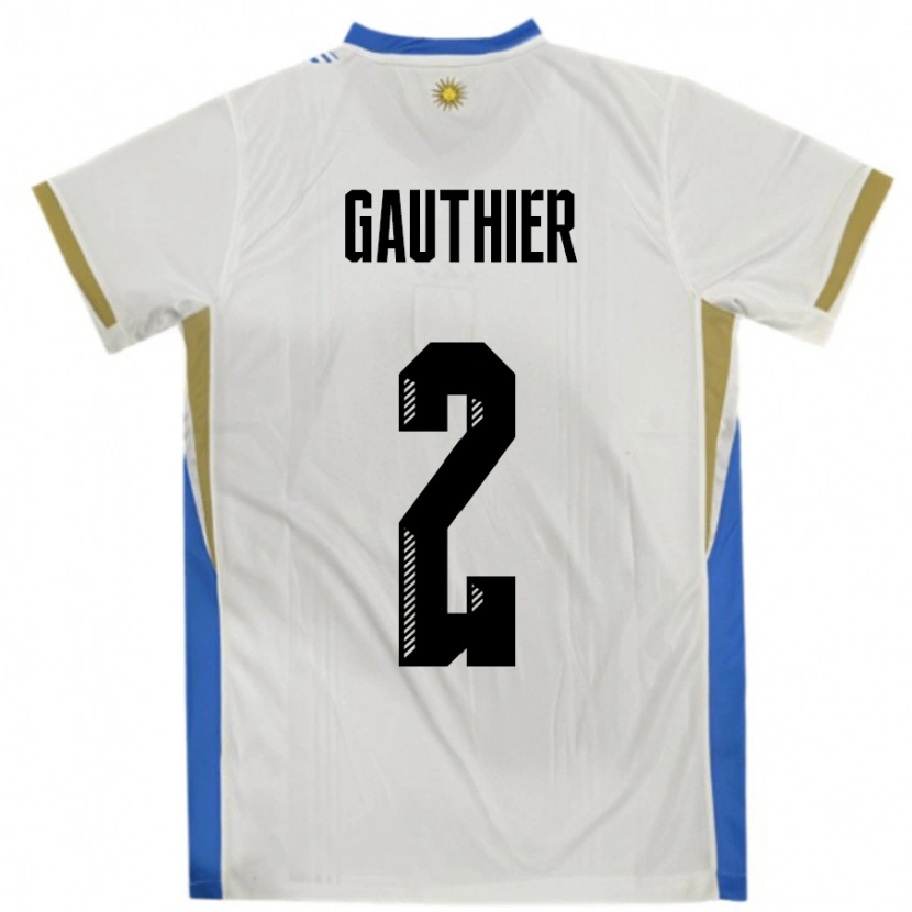 Danxen Dame Uruguay Valentin Gauthier #2 Hvit Blå Bortetrøye Drakt Trøye 24-26 Skjorter T-Skjorte