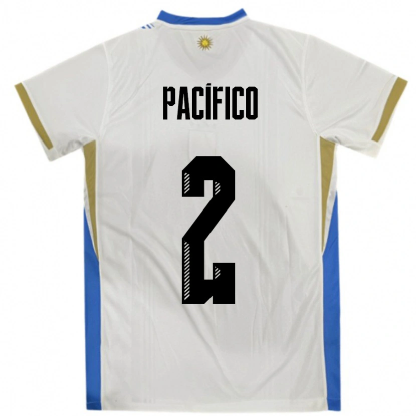 Danxen Dame Uruguay Patricio Pacifico #2 Hvit Blå Bortetrøye Drakt Trøye 24-26 Skjorter T-Skjorte
