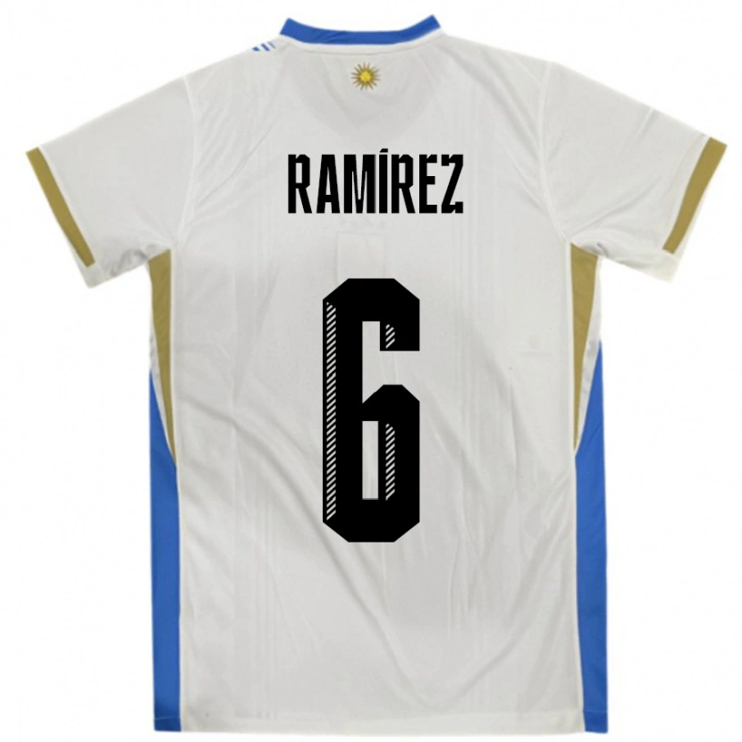 Danxen Dame Uruguay Sindy Ramirez #6 Hvit Blå Bortetrøye Drakt Trøye 24-26 Skjorter T-Skjorte