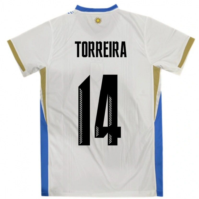 Danxen Dame Uruguay Lucas Torreira #14 Hvit Blå Bortetrøye Drakt Trøye 24-26 Skjorter T-Skjorte
