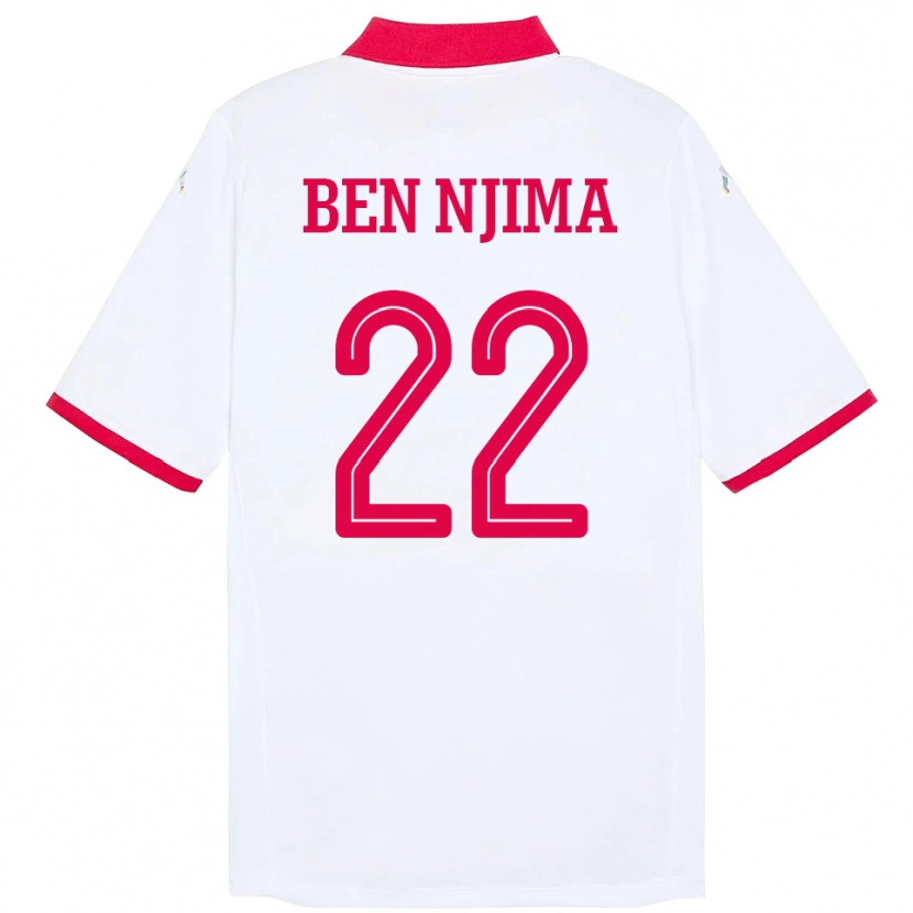 Danxen Dame Tunisia Firas Ben Njima #22 Hvit Bortetrøye Drakt Trøye 24-26 Skjorter T-Skjorte