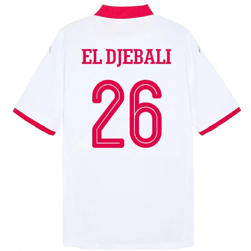 Danxen Dame Tunisia Chaim El Djebali #26 Hvit Bortetrøye Drakt Trøye 24-26 Skjorter T-Skjorte