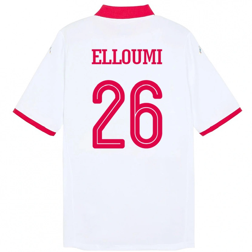 Danxen Dame Tunisia Khalil Elloumi #26 Hvit Bortetrøye Drakt Trøye 24-26 Skjorter T-Skjorte