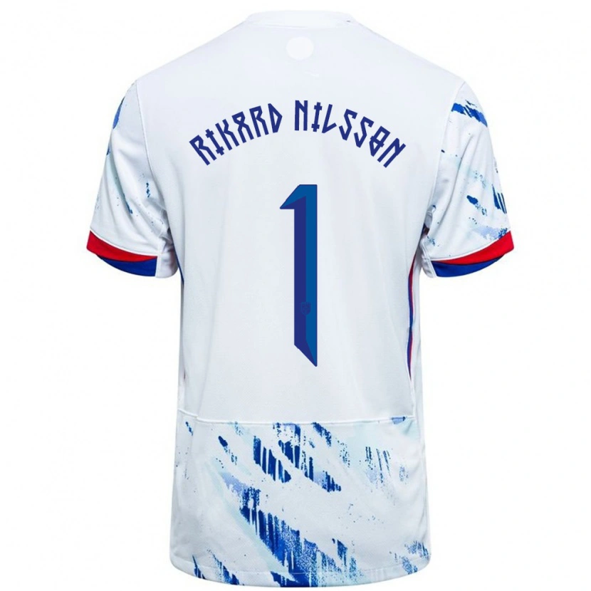 Danxen Dame Norge Oskar Rikard Nilsson #1 Hvit Blå Bortetrøye Drakt Trøye 24-26 Skjorter T-Skjorte
