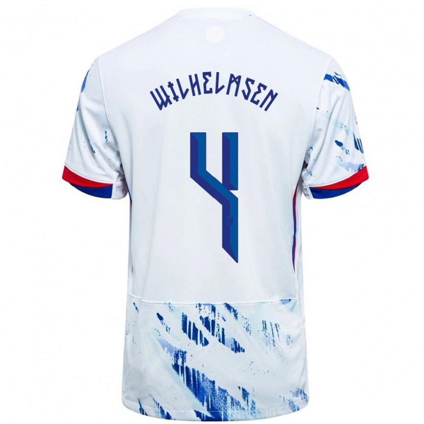Danxen Dame Norge Andreas Wilhelmsen #4 Hvit Blå Bortetrøye Drakt Trøye 24-26 Skjorter T-Skjorte