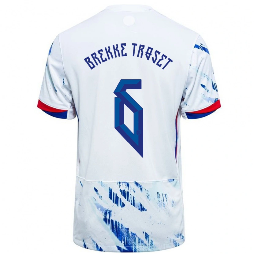 Danxen Dame Norge Henry Brekke Troset #6 Hvit Blå Bortetrøye Drakt Trøye 24-26 Skjorter T-Skjorte