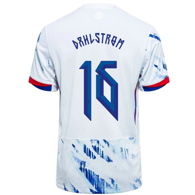 Danxen Dame Norge Leon Dahlstrøm #16 Hvit Blå Bortetrøye Drakt Trøye 24-26 Skjorter T-Skjorte