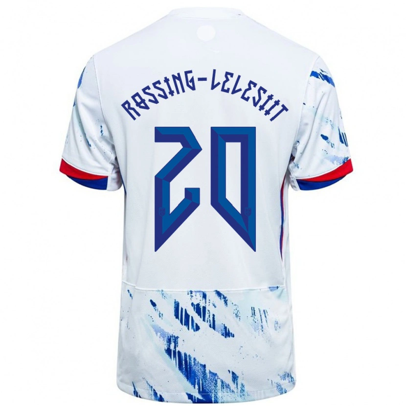 Danxen Dame Norge Alexander Røssing-Lelesiit #20 Hvit Blå Bortetrøye Drakt Trøye 24-26 Skjorter T-Skjorte