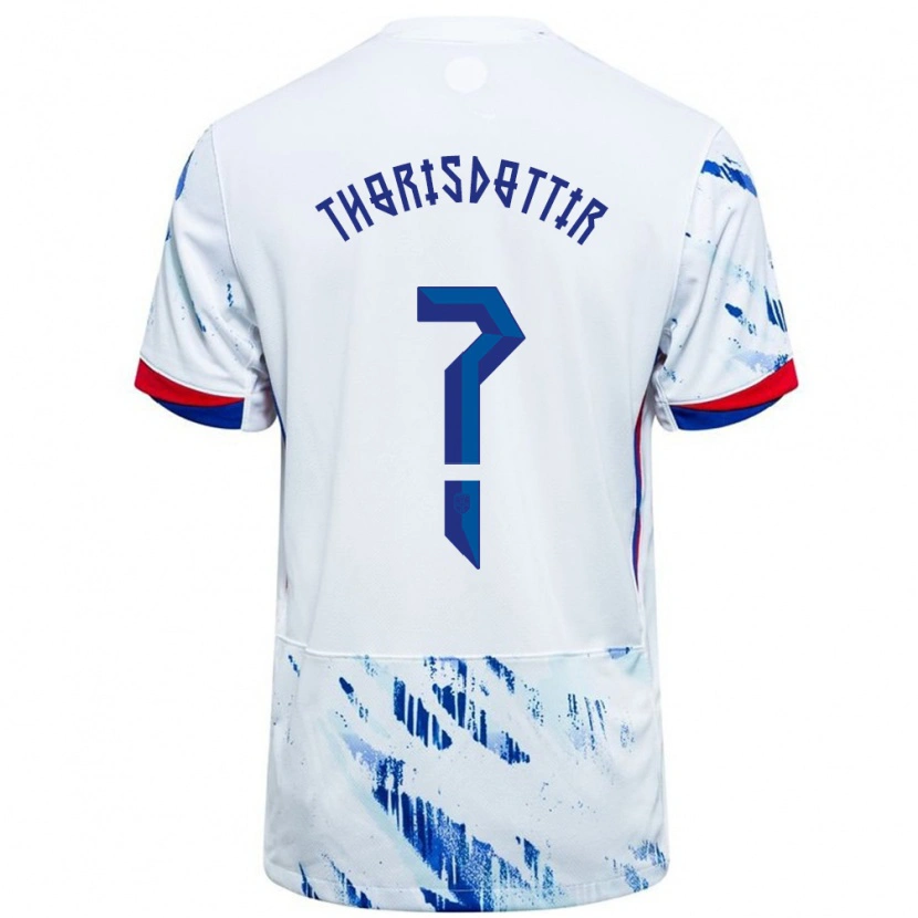 Danxen Dame Norge Maria Thorisdottir #0 Hvit Blå Bortetrøye Drakt Trøye 24-26 Skjorter T-Skjorte