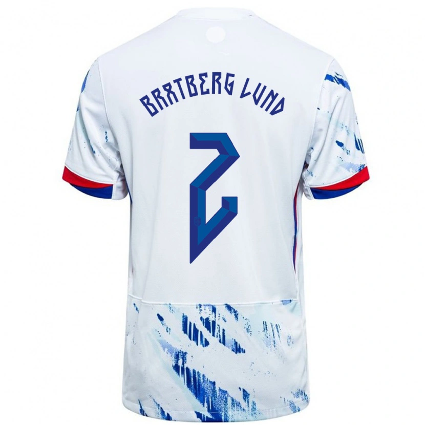 Danxen Dame Norge Marit Bratberg Lund #2 Hvit Blå Bortetrøye Drakt Trøye 24-26 Skjorter T-Skjorte