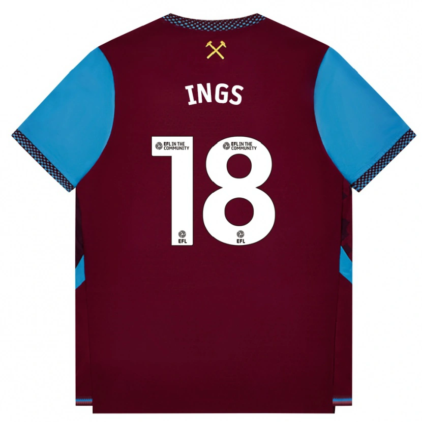 Danxen Dame Danny Ings #18 Burgunder Blå Kornblomst Hjemmetrøye Drakt Trøye 2026/27 Skjorter T-Skjorte
