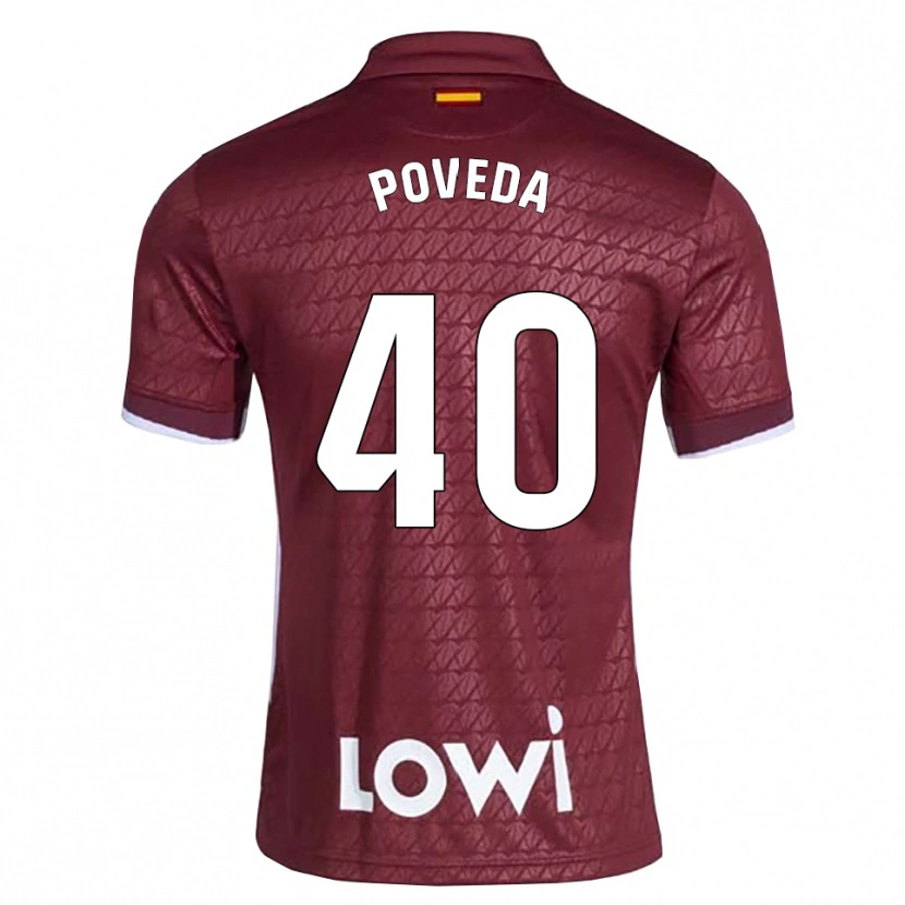 Danxen Dame Pedro Poveda #40 Mørkerød Hvit Bortetrøye Drakt Trøye 2026/27 Skjorter T-Skjorte