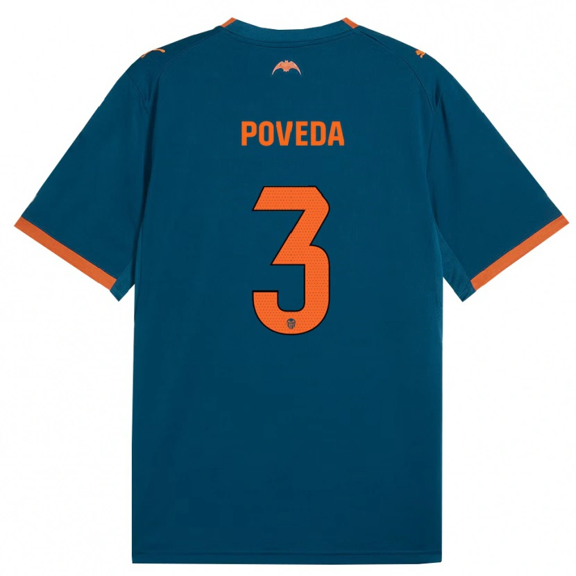 Danxen Dame Hugo Poveda #3 Stålblå Oransje Bortetrøye Drakt Trøye 2026/27 Skjorter T-Skjorte