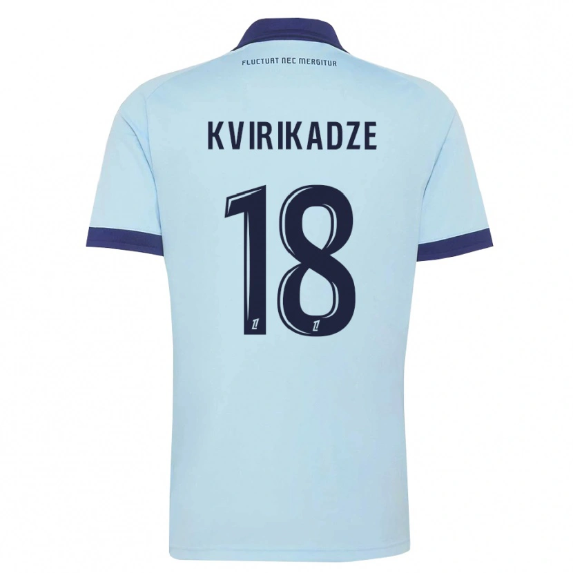 Danxen Mann Andria Kvirikadze #18 Kornblomstblå Svart Bortetrøye Drakt Trøye 2026/27 Skjorter T-Skjorte