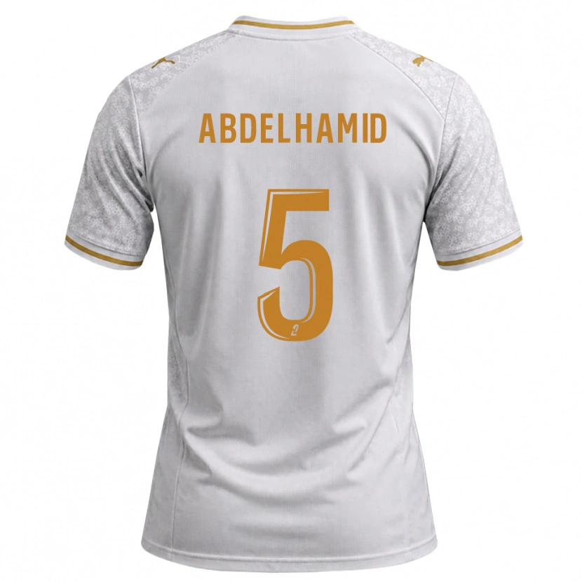Danxen Dame Yunis Abdelhamid #5 Hvit Grå Gyllenrot Bortetrøye Drakt Trøye 2026/27 Skjorter T-Skjorte
