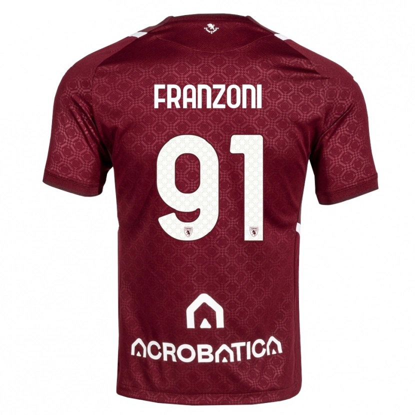 Danxen Barn Nicolò Franzoni #91 Burgunder Hvit Hjemmetrøye Drakt Trøye 2026/27 Skjorter T-Skjorte