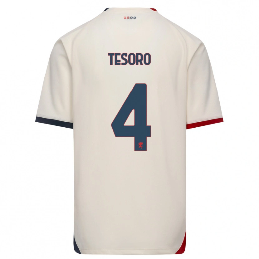 Danxen Barn Cristian Tesoro #4 Off-White Rød Bortetrøye Drakt Trøye 2026/27 Skjorter T-Skjorte